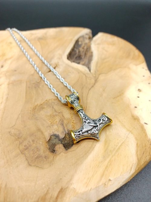 Silver & gold coloured hammer necklace on a rope chain